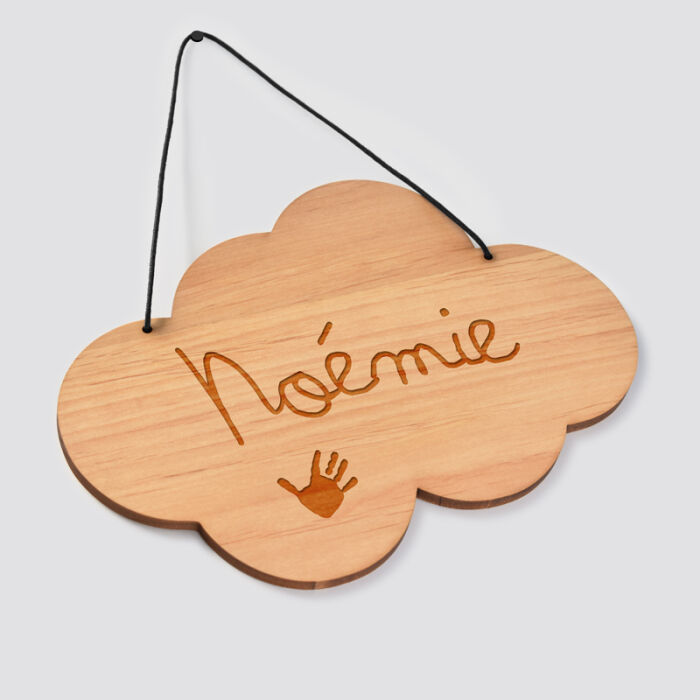 Cadre de décoration personnalisé gravé bois nuage 20x14,6 cm - prénom