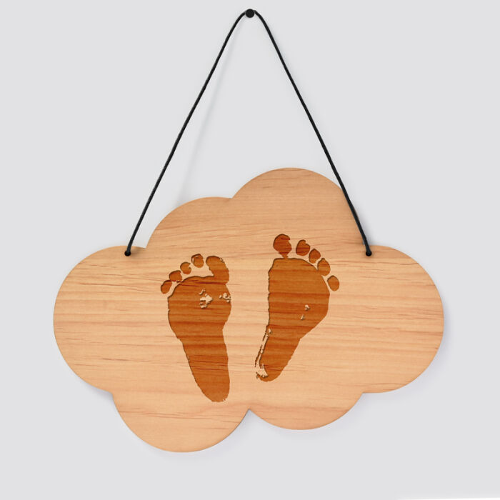 Cadre de décoration personnalisé gravé bois nuage 20x14,6 cm - empreinte