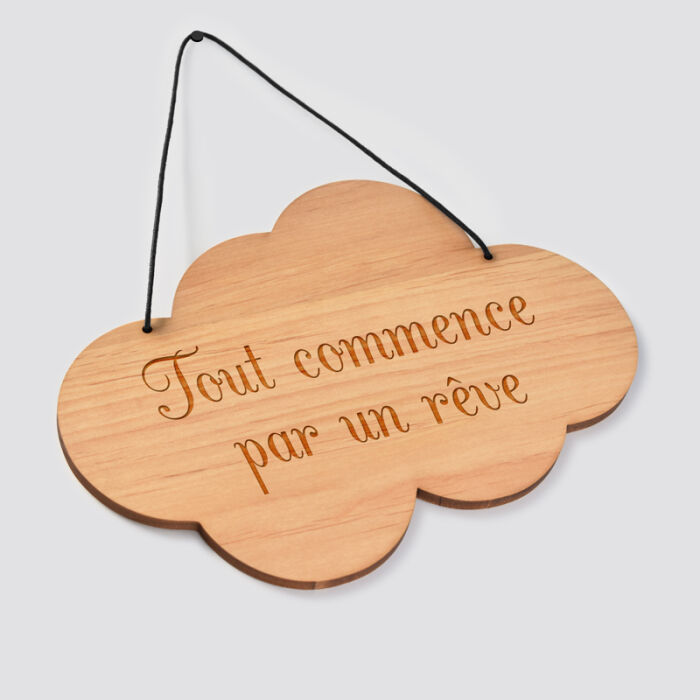 Cadre de décoration personnalisé gravé bois nuage 20x14,6 cm - texte
