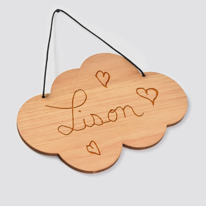 Cadre de décoration personnalisé gravé bois nuage 20x14,6 cm - écrits