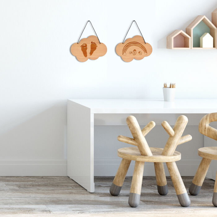 Cadre de décoration personnalisé gravé bois nuage 20x14,6 cm - ambiance