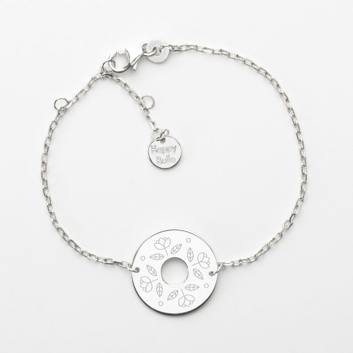 Personalised engraved 2-hole silver target medallion chain bracelet 18 mm - illustration