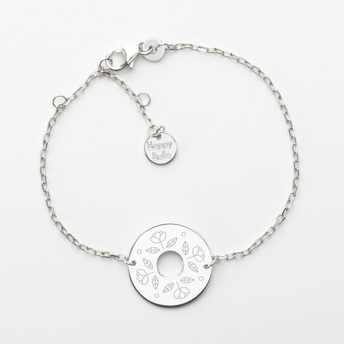 Bracelet chaîne personnalisé médaille gravée argent cible 2 trous 18 mm - illustration