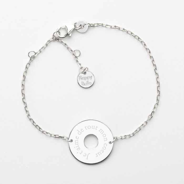 Bracelet chaîne personnalisé médaille gravée argent cible 2 trous 18 mm - texte