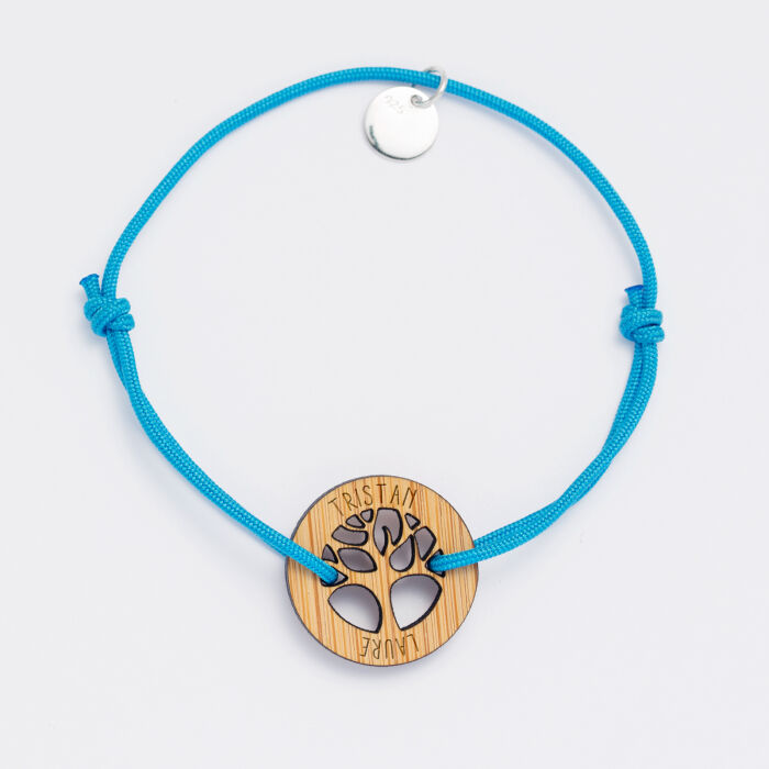 Bracelet personnalisé médaille gravée bois arbre de vie 20 mm - prénoms 4