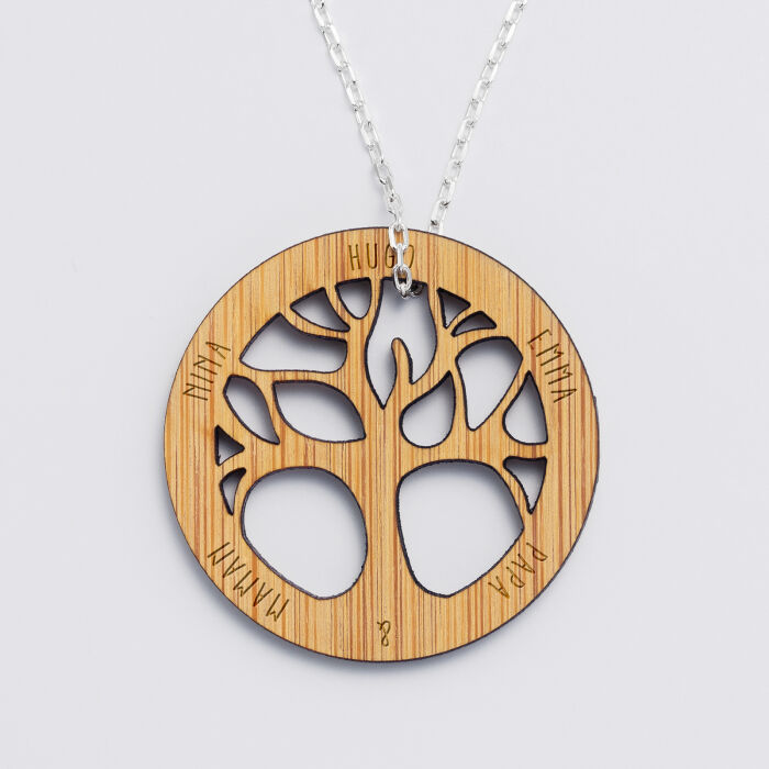 Pendentif personnalisé médaille gravée acrylique arbre de vie - prénom