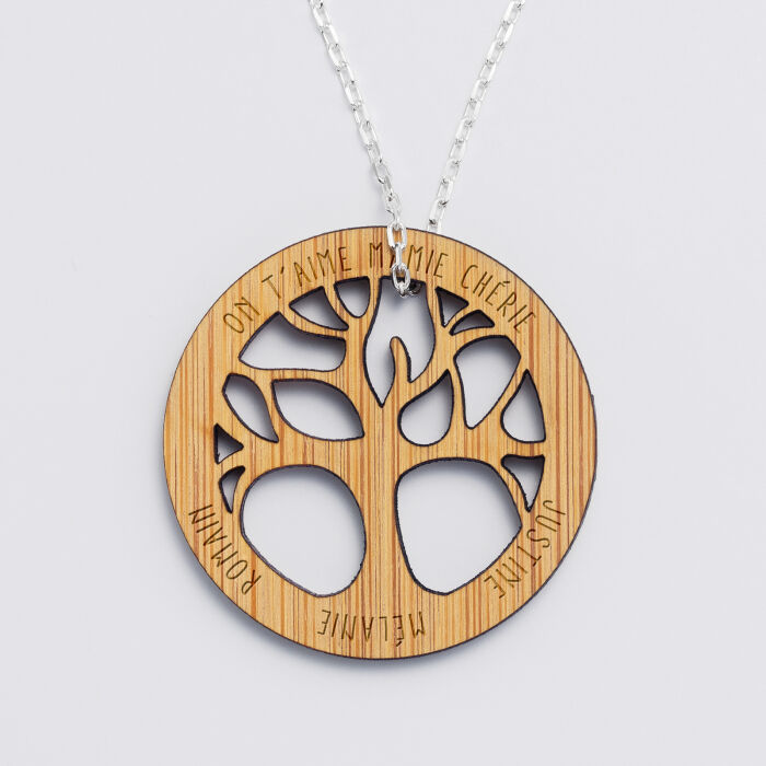 Pendentif personnalisé médaille gravée acrylique arbre de vie - texte 3
