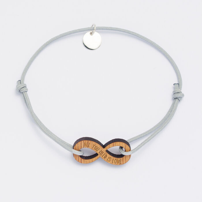 Bracelet personnalisé médaille gravée bois infini 24 mm - texte