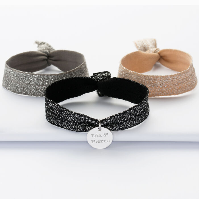 Coffret de bracelets personnalisés cordons élastiques interchangeables médaille gravée argent 15 mm - prénoms