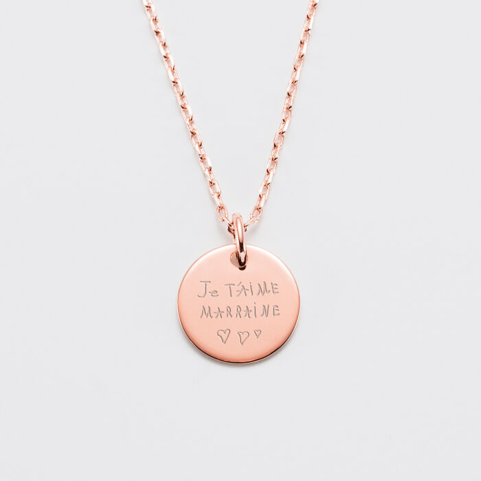 Pendentif personnalisé médaille gravée plaqué or rose 15 mm - écrits