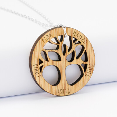 Pendentif personnalisé médaille gravée acrylique arbre de vie - prénoms