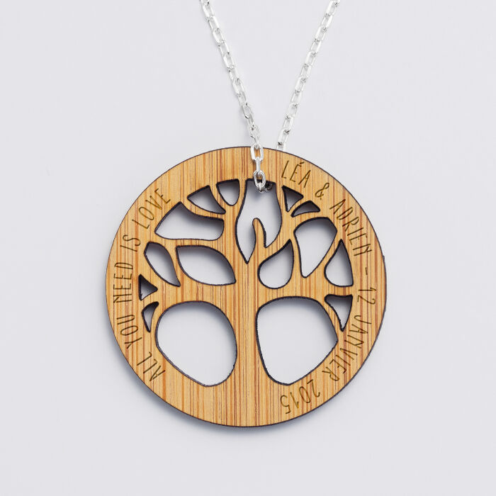 Pendentif personnalisé médaille gravée acrylique arbre de vie - texte