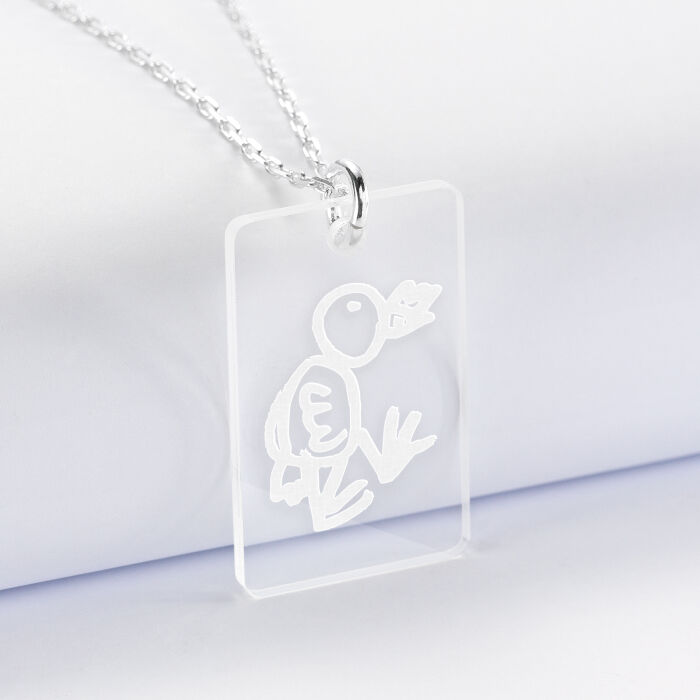 Pendentif homme personnalisé médaille gravée acrylique 20x32 mm - dessin