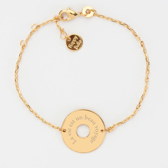 Bracelet chaîne personnalisé médaille gravée plaqué or cible 2 trous 18 mm - texte