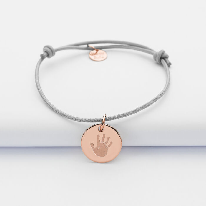Bracelet enfant personnalisé médaille gravée plaqué or rose 15 mm - empreinte