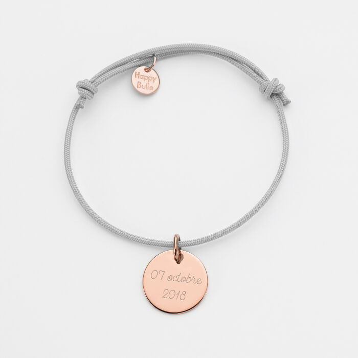 Bracelet enfant personnalisé médaille gravée plaqué or rose 15 mm - texte