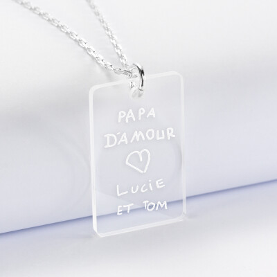 Pendentif homme personnalisé médaille gravée acrylique 20x32 mm - écrit