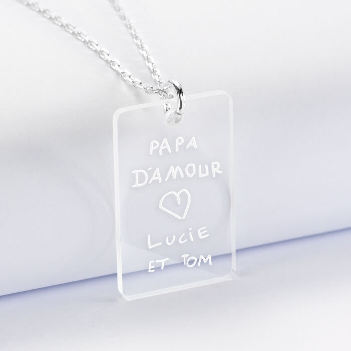 Pendentif homme personnalisé médaille gravée acrylique 20x32 mm - écrit