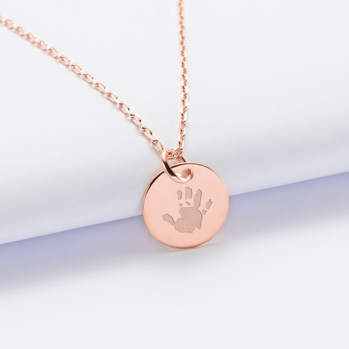 Personalised children's engraved rose gold plate medallion pendant 15 mm - imprint