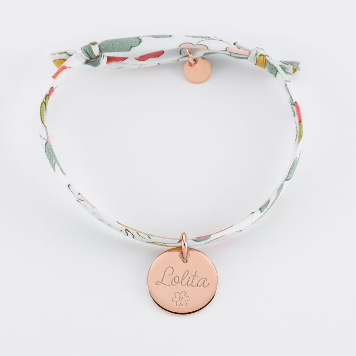 Bracelet enfant personnalisé liberty médaille gravée plaqué or rose 15 mm - prénom