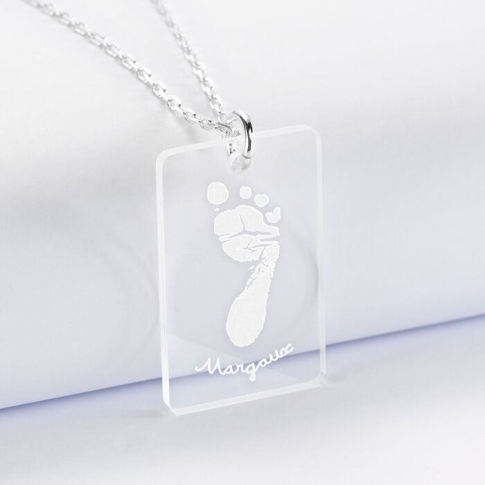 Pendentif homme personnalisé médaille gravée acrylique 20x32 mm - empreinte