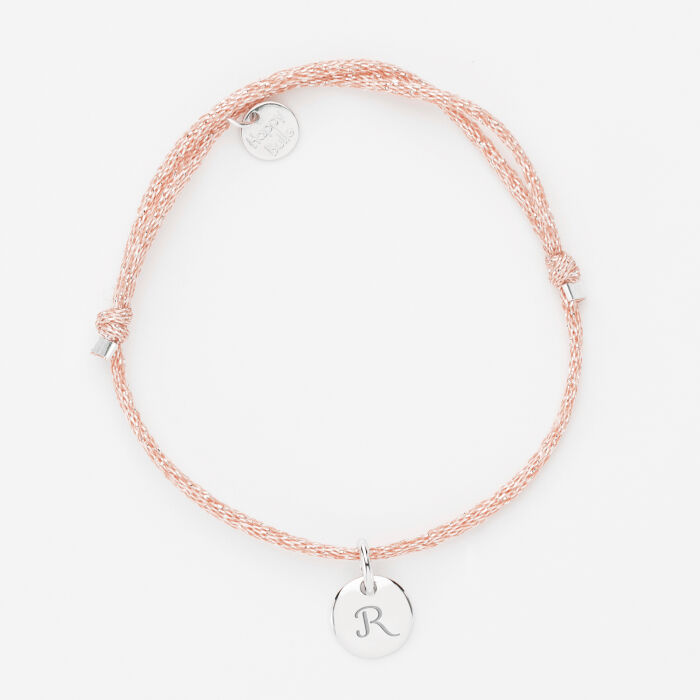 Sparkly cord bracelet with personalised engraved silver initial medallion 10 mm - 4