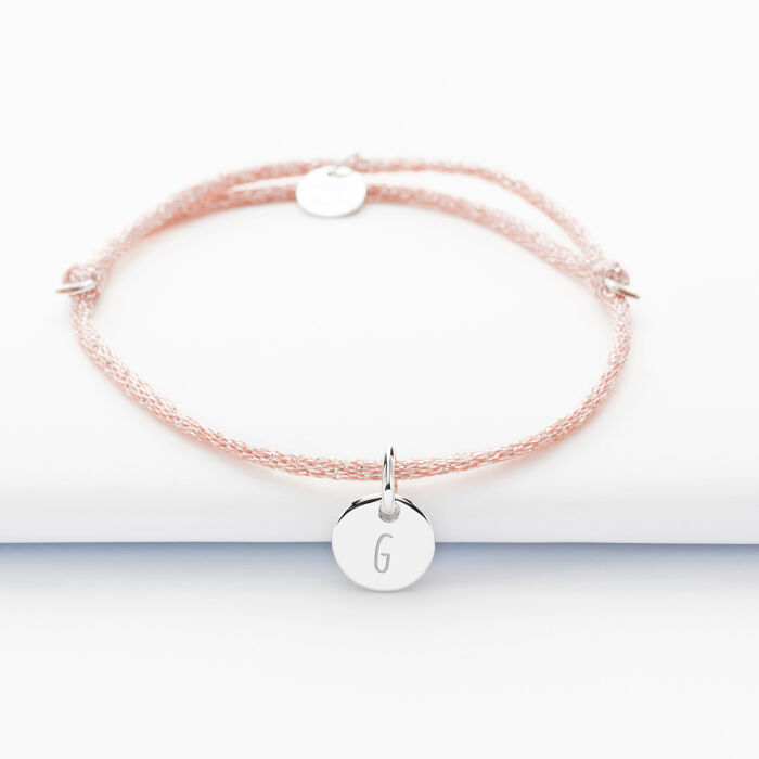 Sparkly cord bracelet with personalised engraved silver initial medallion 10 mm - 3