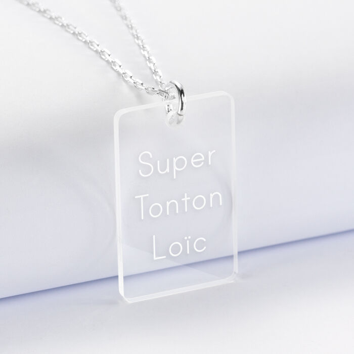 Pendentif homme personnalisé médaille gravée acrylique 20x32 mm - texte