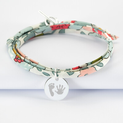 Bracciale 3 giri liberty personalizzato medaglietta incisa argento 15 mm impronte Bracciale 3 giri liberty personalizzato medaglietta incisa argento 15 mm impronte