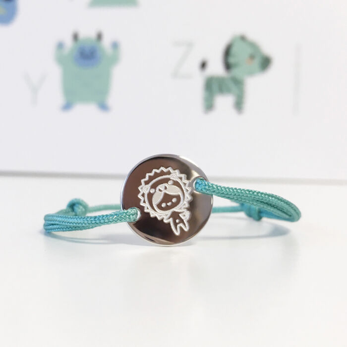 Bracelet enfant personnalisé médaille gravée argent 2 trous 15mm