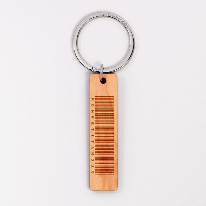 Personalised engraved wooden plaque "bar code" keyring 16x66mm - 1