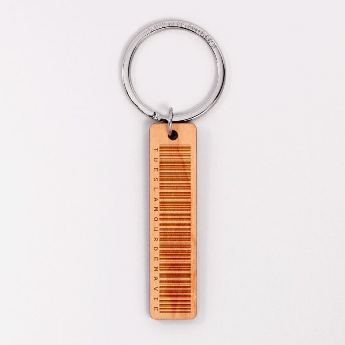 Porte-clés personnalisé "code barre" médaille gravée bois plaque 16x66 mm - 3