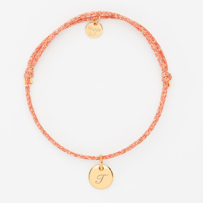 Bracelet personnalisé cordon pailleté médaille gravée plaqué or initiale 10 mm - 4