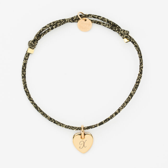 Sparkly cord bracelet with personalised engraved gold plated initial heart medallion 10 mm - 4