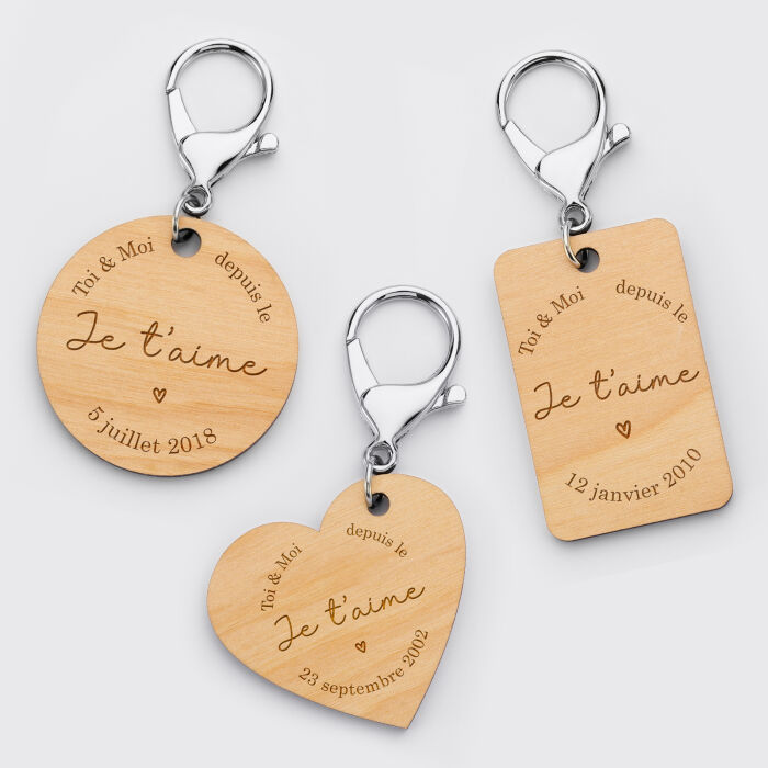 Porte-clés personnalisé gravé bois médaille ronde 50 mm "Toi & Moi" - 2