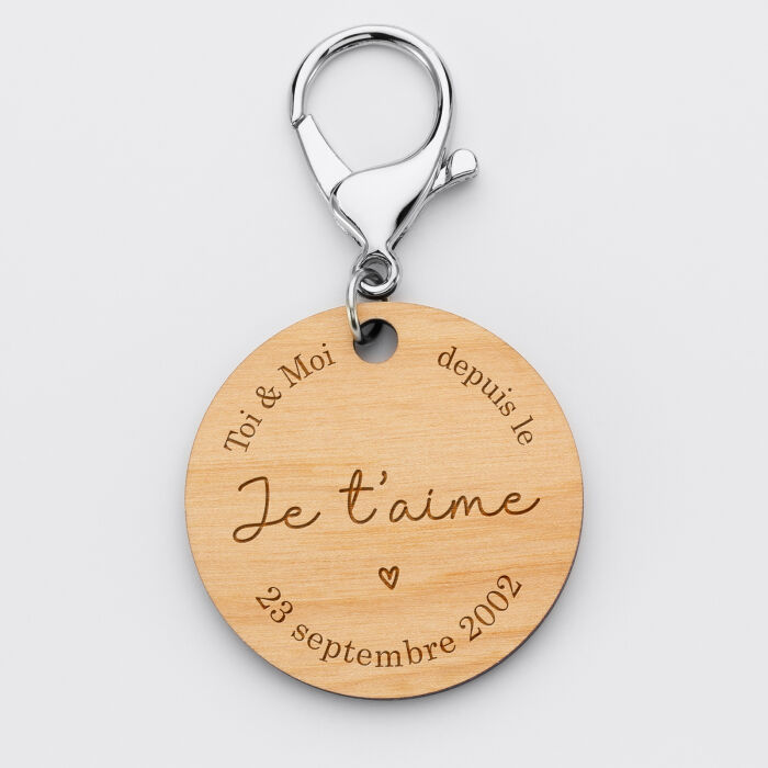 Porte-clés personnalisé gravé bois médaille ronde 50 mm "Toi & Moi" - 3