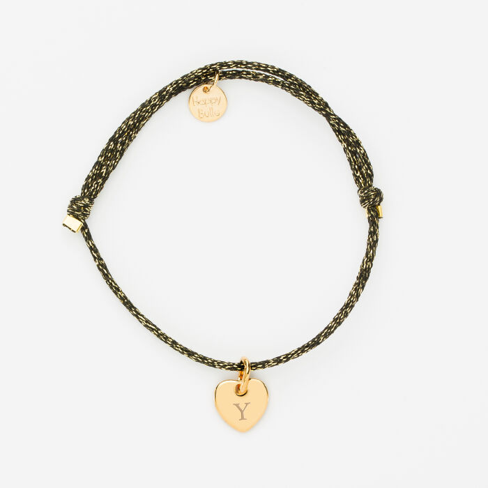 Bracelet enfant personnalisé cordon métallisé médaille gravée plaqué or nuage 20x14 mm