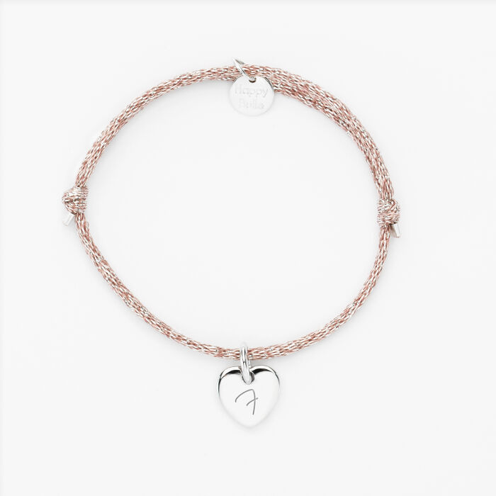 Bracelet enfant personnalisé cordon pailleté médaille gravée argent initiale coeur 10 mm - 2