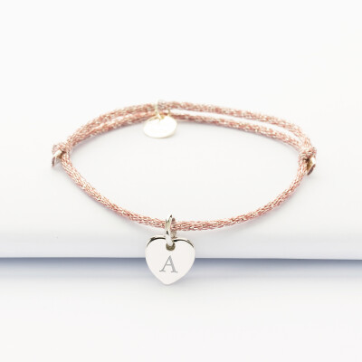 Bracelet enfant personnalisé cordon métallisé médaille gravée plaqué or nuage 20x14 mm