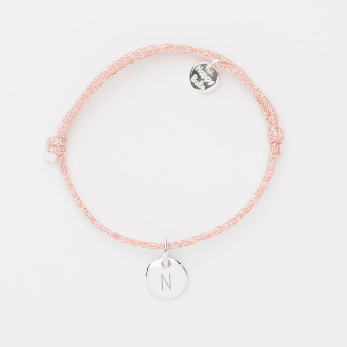 Bracelet enfant personnalisé cordon pailleté médaille gravée argent initiale 10 mm - 4