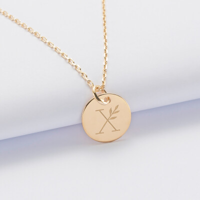 Pendentif personnalisé médaille gravée plaqué or 15 mm - édition spéciale "Alphabet floral" - 3 Pendentif personnalisé médaille gravée plaqué or 15 mm - édition spéciale "Alphabet floral" - 3