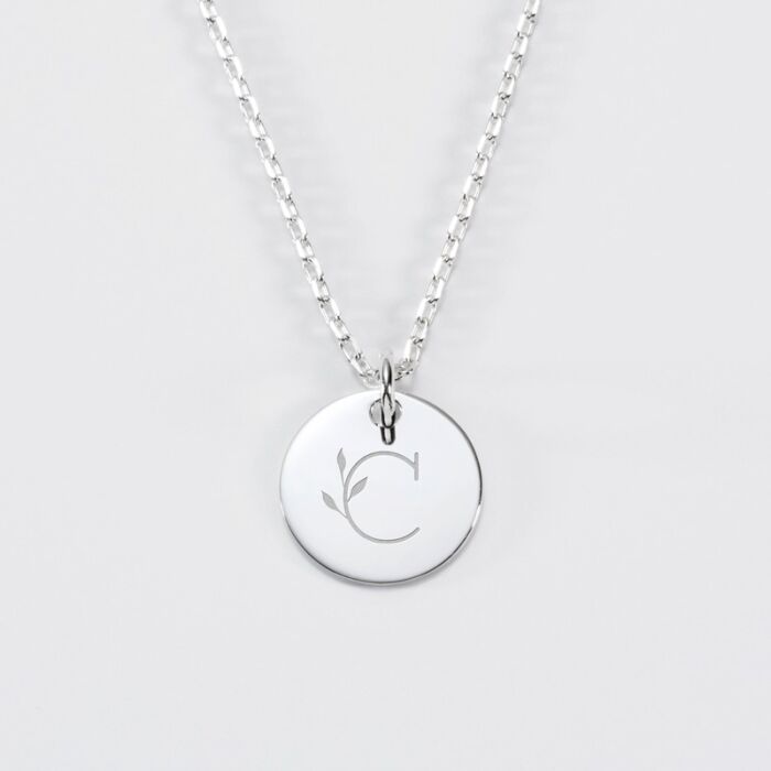 Sautoir médaille ronde argent 35 mm