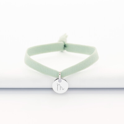 Bracelet enfant personnalisé cordon élastique médaille gravée argent initiale 10 mm - 1