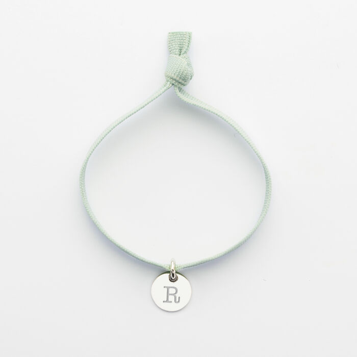 Bracelet enfant personnalisé cordon élastique médaille gravée argent initiale 10 mm - 4