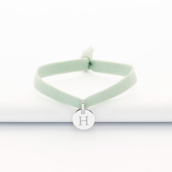 Bracelet enfant personnalisé cordon élastique médaille gravée argent initiale 10 mm - 3