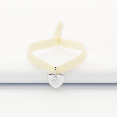 Bracelet enfant personnalisé cordon élastique médaille gravée argent initiale coeur 10 mm - 1