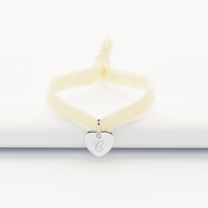Bracelet enfant personnalisé cordon élastique médaille gravée argent initiale coeur 10 mm - 1