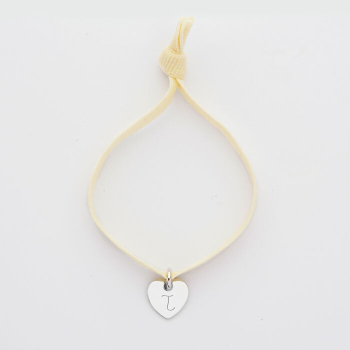 Bracelet enfant personnalisé cordon élastique médaille gravée argent initiale coeur 10 mm - 2
