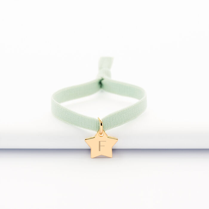 Bracelet enfant personnalisé cordon élastique médaille gravée plaqué or initiale étoile 12 mm - 3