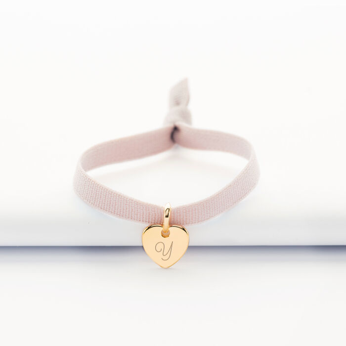 Bracelet enfant personnalisé cordon élastique médaille gravée plaqué or initiale coeur 10 mm - 1